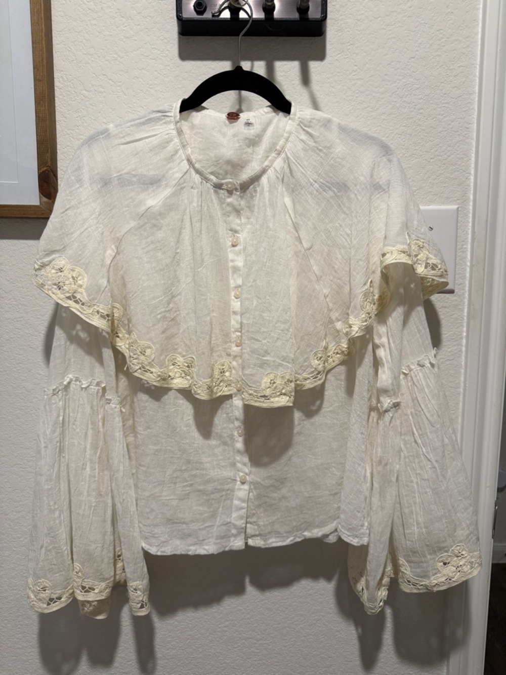Free People One Riley Battenburg Lace Blouse in Ivory Size Medium NWOT - Picture 1 of 6